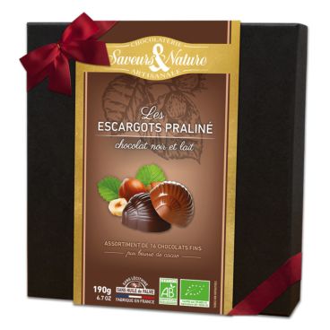 Coffret Escargots De Chocolat Au Praliné Noisette 190g Bio