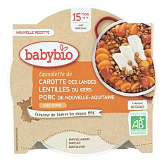 Cassolette de Carotte Lentilles et Porc dès 15M 260g Bio