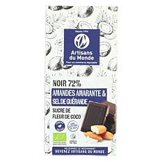 Chocolat Noir 72% Amandes & Sel de Guérande 100g Bio