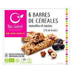 Barres céréales noisettes raisins x5 130g Bio