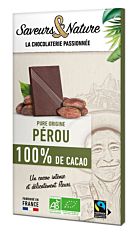 Tablette de cacao 100% Origine Pérou 80g Bio 