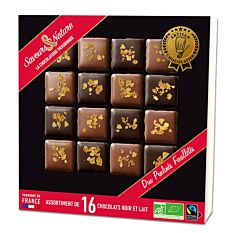 Coffret Duo pralinés x16 feuilletine enrobés de chocolat noir et lait 141g Bio